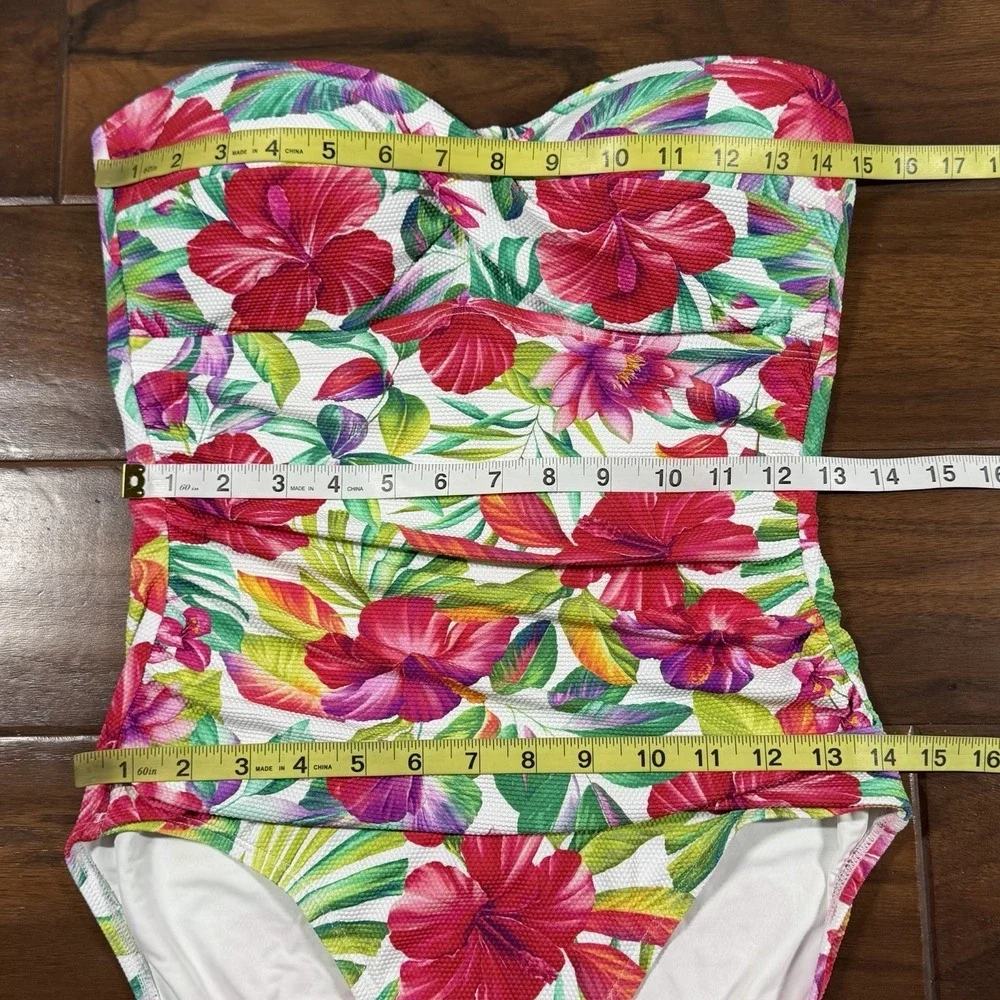 Tommy Bahama Size 10 Island Cays Fiesta Bandeau One Piece Swimsuit White Floral - Picture 5 of 12